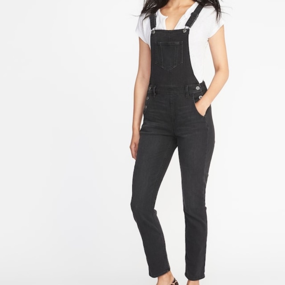 Old Navy Straight Black-Wash Denim Overalls NWT